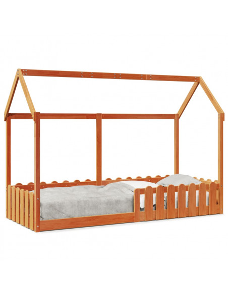 Giroletto Casetta Bambini Marrone Cera 80x200 cm Massello Pino