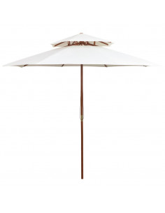 Ombrellone 2 Livelli 270x270 cm con Palo in Legno Bianco Crema 2