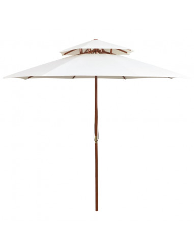 Ombrellone 2 Livelli 270x270 cm con Palo in Legno Bianco Crema
