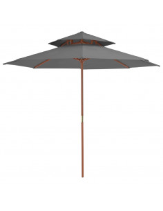 Ombrellone a Due Livelli con Palo in Legno 270 cm Antracite 2
