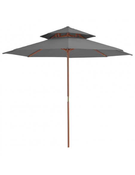 Ombrellone a Due Livelli con Palo in Legno 270 cm Antracite
