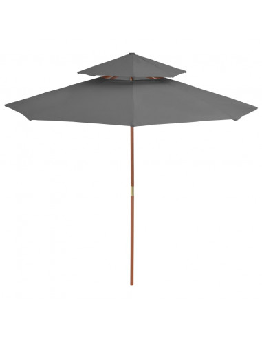 Ombrellone a Due Livelli con Palo in Legno 270 cm Antracite