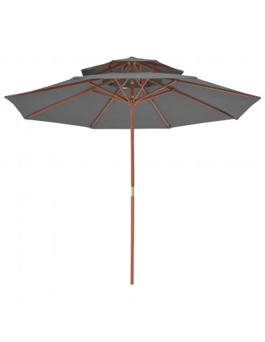 Ombrellone a Due Livelli con Palo in Legno 270 cm Antracite