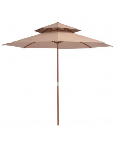 Ombrellone a Due Livelli con Palo in Legno 270 cm Grigio Talpa 2