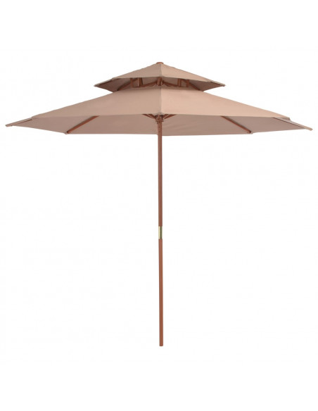 Ombrellone a Due Livelli con Palo in Legno 270 cm Grigio Talpa