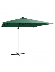 Ombrellone a Sbalzo con LED e Palo in Acciaio 250x250 cm Verde 2