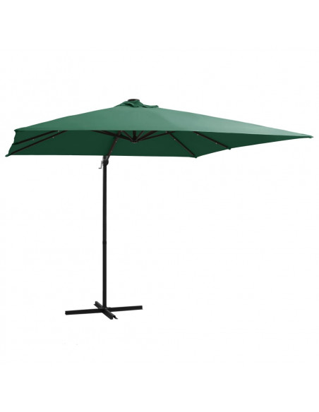 Ombrellone a Sbalzo con LED e Palo in Acciaio 250x250 cm Verde