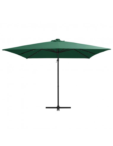 Ombrellone a Sbalzo con LED e Palo in Acciaio 250x250 cm Verde