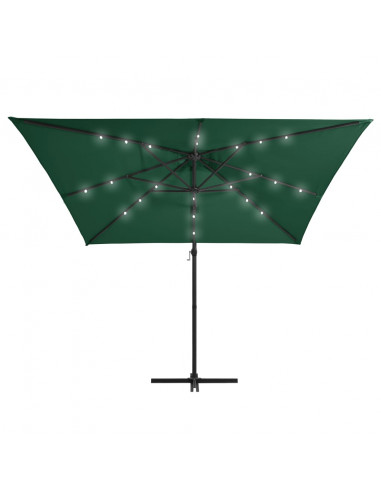Ombrellone a Sbalzo con LED e Palo in Acciaio 250x250 cm Verde