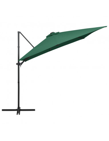 Ombrellone a Sbalzo con LED e Palo in Acciaio 250x250 cm Verde