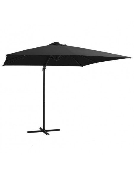 Ombrellone a Sbalzo con LED e Palo in Acciaio 250x250 cm Nero