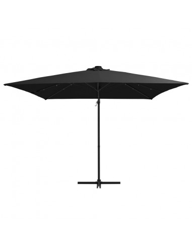 Ombrellone a Sbalzo con LED e Palo in Acciaio 250x250 cm Nero