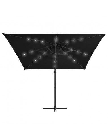 Ombrellone a Sbalzo con LED e Palo in Acciaio 250x250 cm Nero