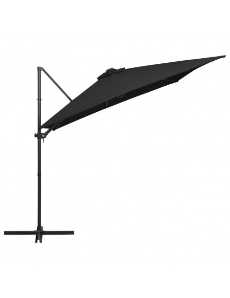Ombrellone a Sbalzo con LED e Palo in Acciaio 250x250 cm Nero