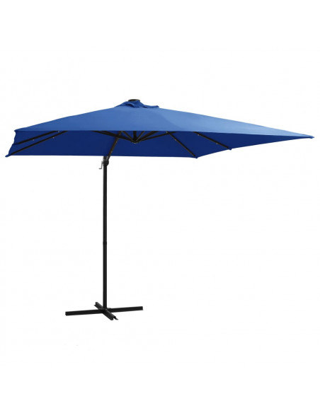 Ombrellone a Sbalzo con LED e Palo in Acciaio 250x250cm Azzurro