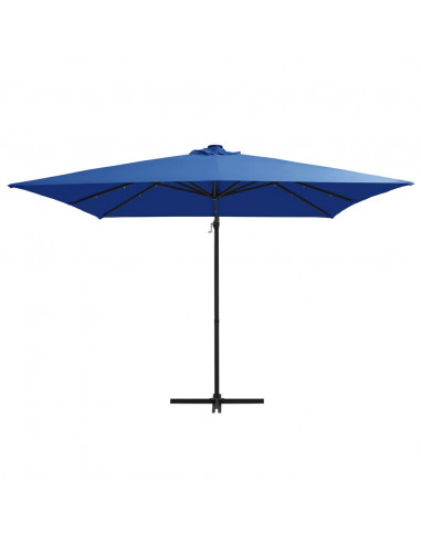 Ombrellone a Sbalzo con LED e Palo in Acciaio 250x250cm Azzurro