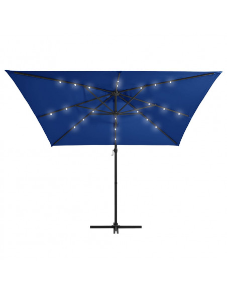 Ombrellone a Sbalzo con LED e Palo in Acciaio 250x250cm Azzurro