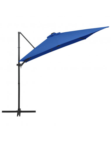 Ombrellone a Sbalzo con LED e Palo in Acciaio 250x250cm Azzurro