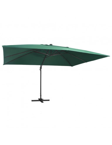 Ombrellone a Sbalzo con LED Palo in Alluminio 400x300 cm Verde