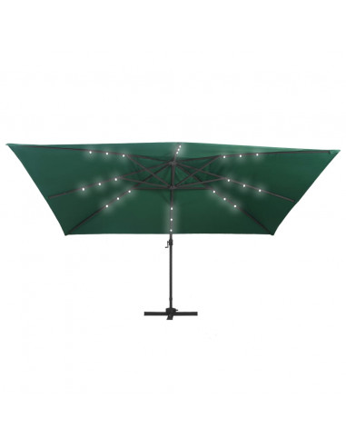 Ombrellone a Sbalzo con LED Palo in Alluminio 400x300 cm Verde