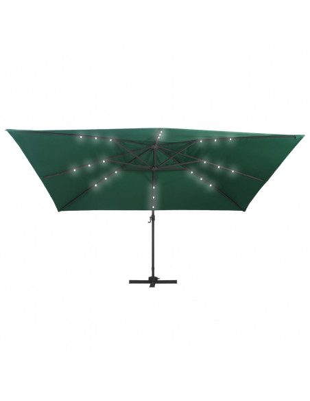 Ombrellone a Sbalzo con LED Palo in Alluminio 400x300 cm Verde