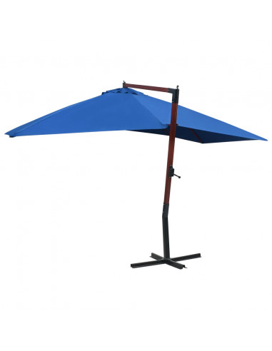 Ombrellone a Sbalzo con Palo in Legno 400x300 cm Blu