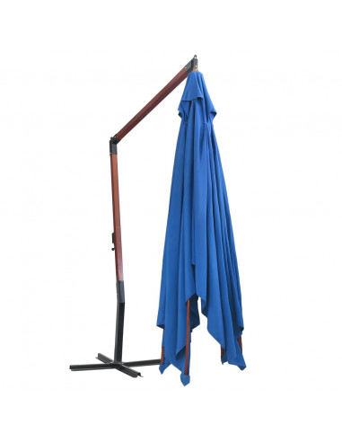 Ombrellone a Sbalzo con Palo in Legno 400x300 cm Blu