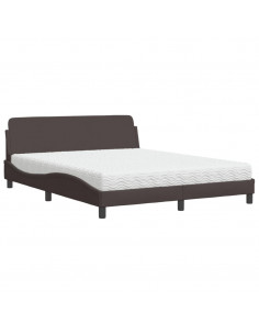 Letto con Materasso Marrone Scuro 160x200cm Tessuto 2