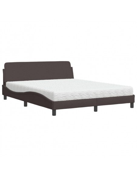 Letto con Materasso Marrone Scuro 160x200cm Tessuto