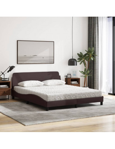 Letto con Materasso Marrone Scuro 160x200cm Tessuto
