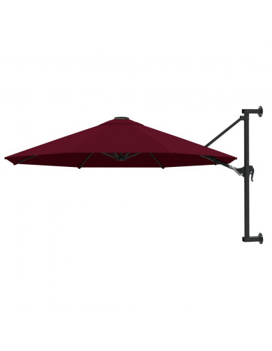 Ombrellone a Muro con Palo in Metallo 300 cm Rosso Borgogna