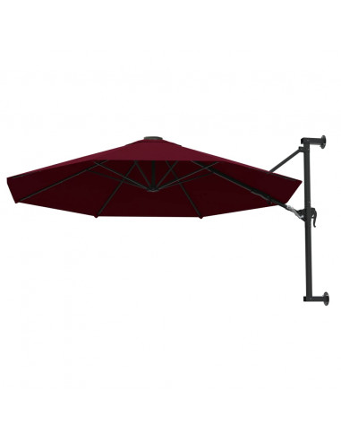Ombrellone a Muro con Palo in Metallo 300 cm Rosso Borgogna