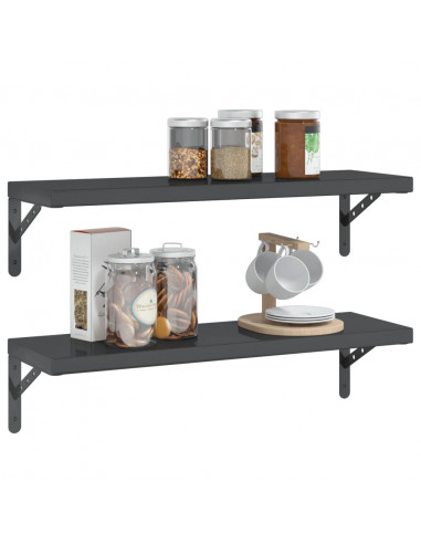 Mensole a Muro 2 pz 75x23,5 cm Nero in Acciaio Inossidabile