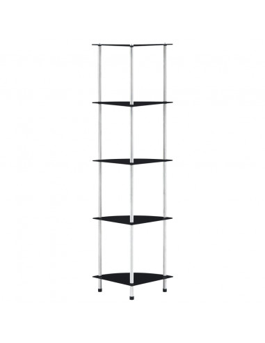 Scaffale a 5 Livelli Nero 30x30x130 cm in Vetro Temperato