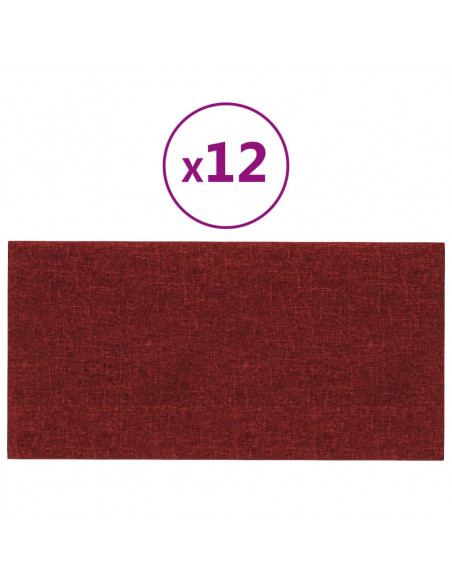 Pannelli Murali 12 pz Rosso Vino 30x15 cm Tessuto 0,54 m²