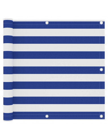 Paravento da Balcone Bianco e Blu 90x500 cm in Tessuto Oxford