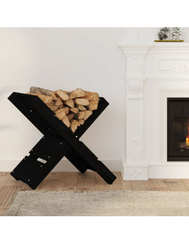 Portaceppi Nero 47x39,5x48 cm in Legno Massello di Pino