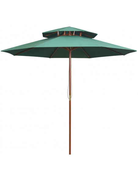 Ombrellone a 2 Livelli 270x270 cm con Palo in Legno Verde