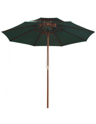 Ombrellone a 2 Livelli 270x270 cm con Palo in Legno Verde