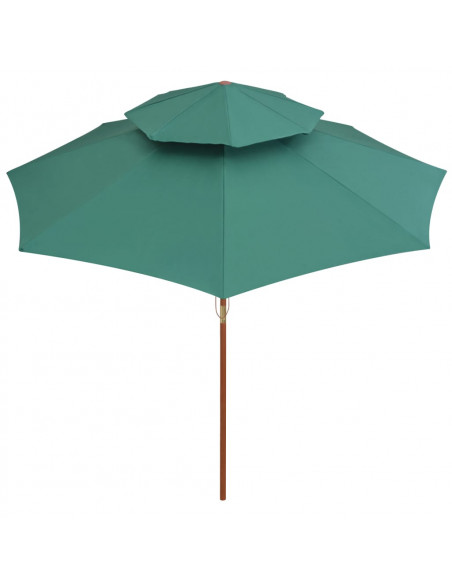 Ombrellone a 2 Livelli 270x270 cm con Palo in Legno Verde