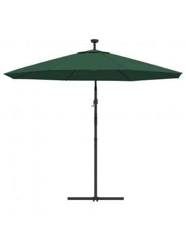 Ombrellone Pensile con Luci LED 300 cm Verde Palo in Metallo