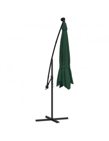 Ombrellone Pensile con Luci LED 300 cm Verde Palo in Metallo