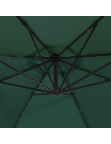 Ombrellone Pensile con Luci LED 300 cm Verde Palo in Metallo