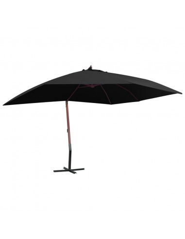 Ombrellone a Sbalzo con Palo in Legno 400x300 cm Nero
