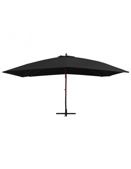 Ombrellone a Sbalzo con Palo in Legno 400x300 cm Nero