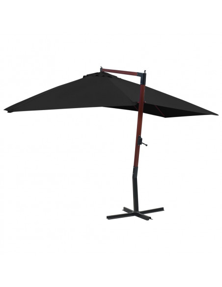 Ombrellone a Sbalzo con Palo in Legno 400x300 cm Nero