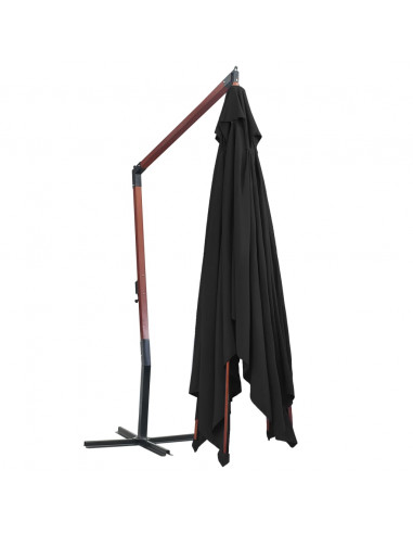 Ombrellone a Sbalzo con Palo in Legno 400x300 cm Nero