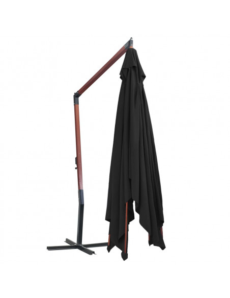 Ombrellone a Sbalzo con Palo in Legno 400x300 cm Nero