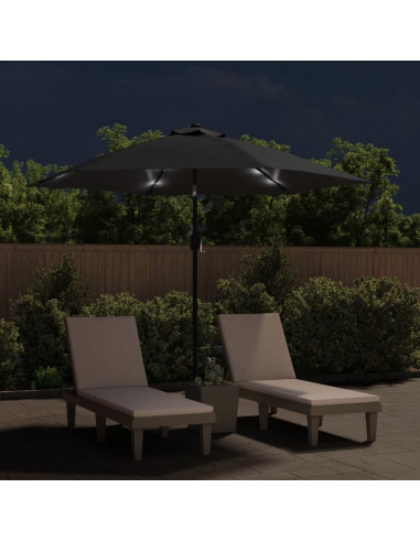 Ombrellone da Esterni con LED e Palo in Acciaio 300 cm Nero