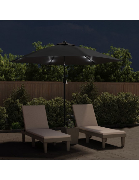Ombrellone da Esterni con LED e Palo in Acciaio 300 cm Nero